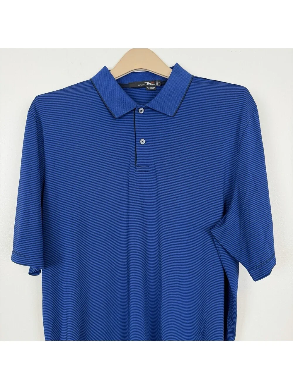 RLX Ralph Lauren Golf Polo Shirt Mens XL Blue Black Striped Performance Short